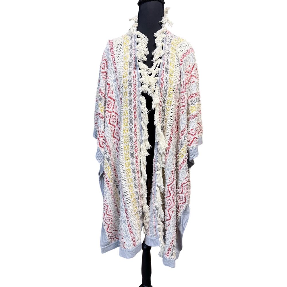 Cabi style 5001 multicolor color soft open front poncho duster large cotton blnd